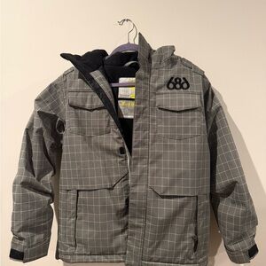 686 Kids Plaid Gray Puffer Jacket